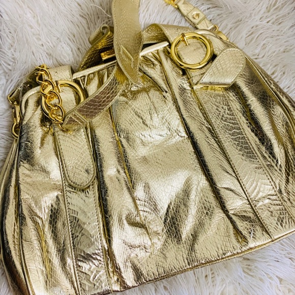 SHINY GOLD SATCHEL HANDBAG - Picture 2 of 4
